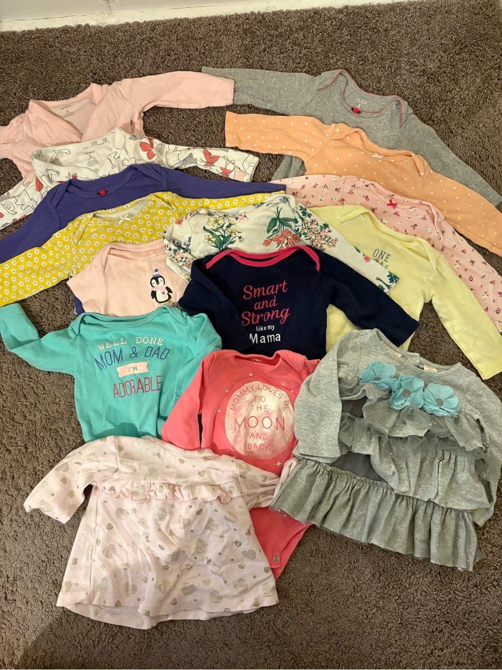Mixed Colors Baby Girls One-Piece Bodysuit Bundle